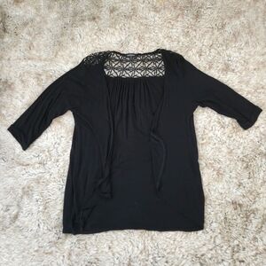 Eclipse‎ Half Sleeve Crochet Knit Panel Cardigan Black Women's Size XL
